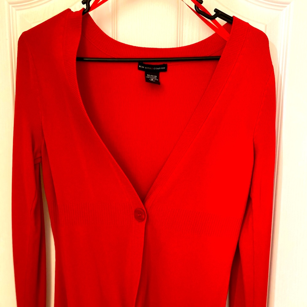 Red cardigan